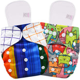 Reusable Baby Cloth Diaper with Adjustable Snap Buttons and Inserts (Set of 2)
