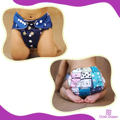 Washable & Reusable Baby Cloth Diaper With Adjustable Size Button (Set of 2)