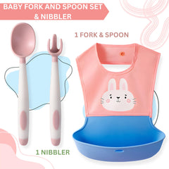 Baby Feeding Adjustable Bibs With BPA Free Baby Feeding Spoon (Pink Doodle)