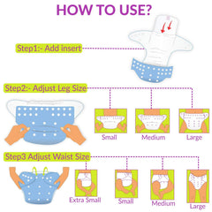 Reusable Baby Cloth Diaper with Adjustable Snap Buttons and Insert (1 Diaper & 2 Pcs Insert)