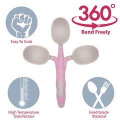 Baby Feeding Adjustable Bibs With BPA Free Baby Feeding Spoon (Pink Doodle)