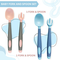 Baby Spoon and fork Set for Baby Feeding (Bendable Mist Blue)