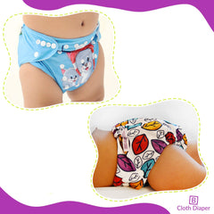Washable & Reusable Baby Cloth Diaper With Adjustable Size Button (Set of 2)