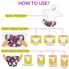 Reusable Baby Cloth Diaper with Adjustable Snap Buttons and Insert (Set of 1)