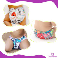 Washable & Reusable Baby Cloth Diaper With Adjustable Size Button (Set of 3)