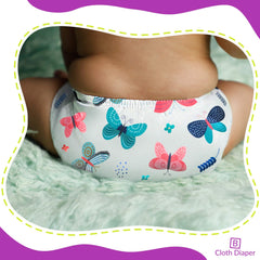 Reusable Baby Cloth Diaper with Adjustable Snap Buttons and Insert (1 Diaper & 2 Pcs Insert)