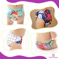 Washable & Reusable Baby Cloth Diaper With Adjustable Size Button (Set of 4)