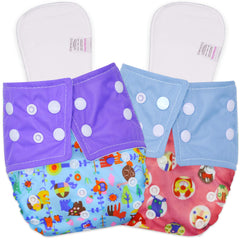 Reusable Baby Cloth Diaper with Adjustable Snap Buttons and Inserts (Set of 2)