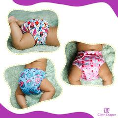 Washable & Reusable Baby Cloth Diaper With Adjustable Size Button (Set of 3)