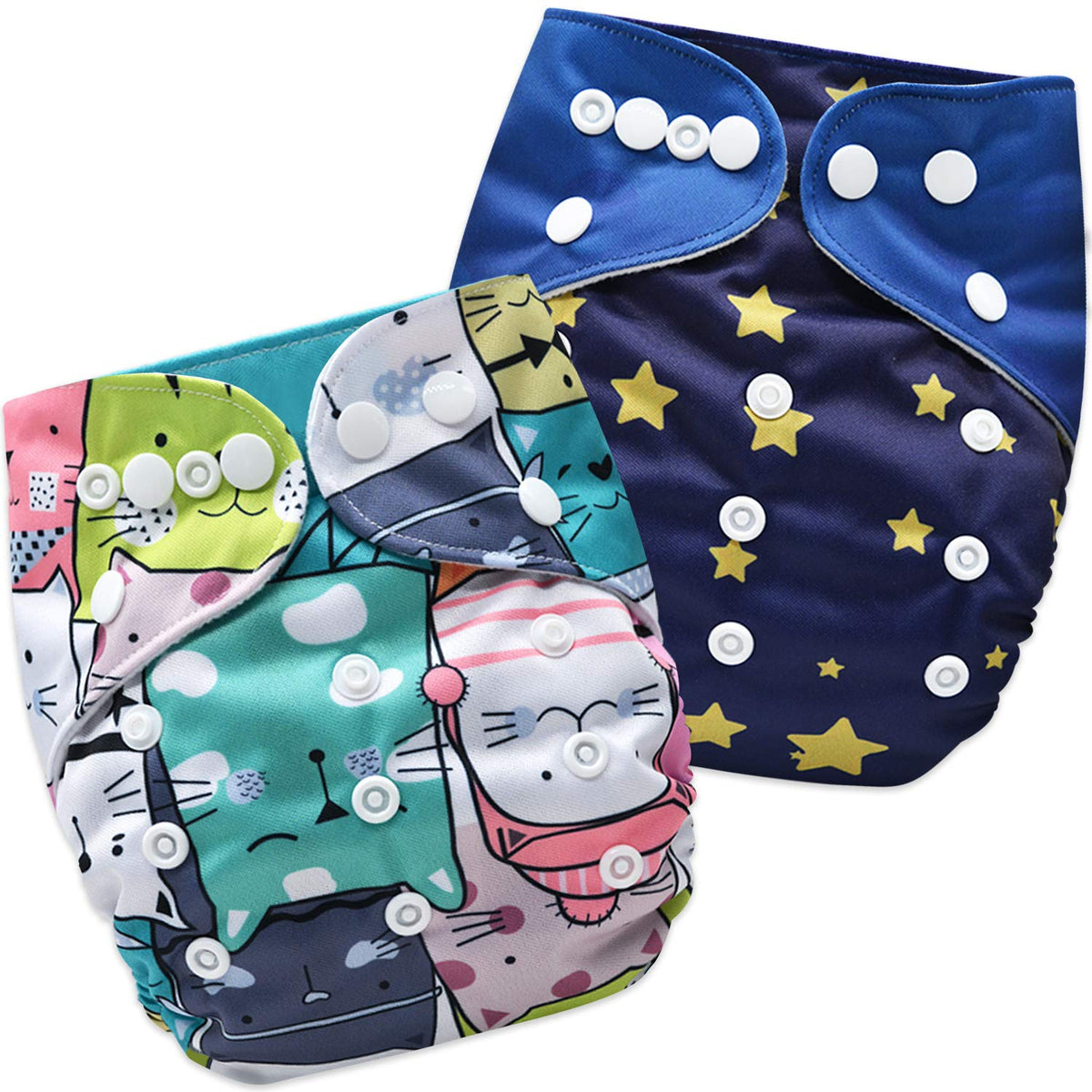 Washable & Reusable Baby Cloth Diaper With Adjustable Size Button (Set of 2)