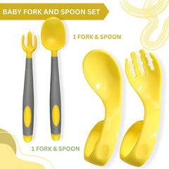 Baby Spoon and fork Set for Baby Feeding (CurvedYellow)