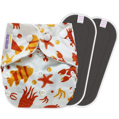 Reusable Baby Cloth Diaper with Adjustable Snap Buttons and Insert (1 Diaper & 2 Pcs Insert)
