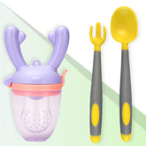 BPA Free Baby Feeding Spoon & Fruit Nibbler Set (Bendable Yellow Grey)