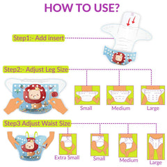 Reusable Baby Cloth Diaper with Adjustable Snap Buttons and Insert (Set of 1)