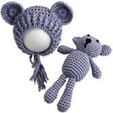 Lovely Chunky Crochet Bonnet and Bear Photography Photoshoot Props (Blue)