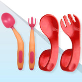 Baby Spoon and fork Set for Baby Feeding (Curved Red)