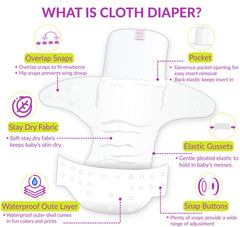 Reusable Baby Cloth Diaper with Adjustable Snap Buttons and Inserts (Set of 2)