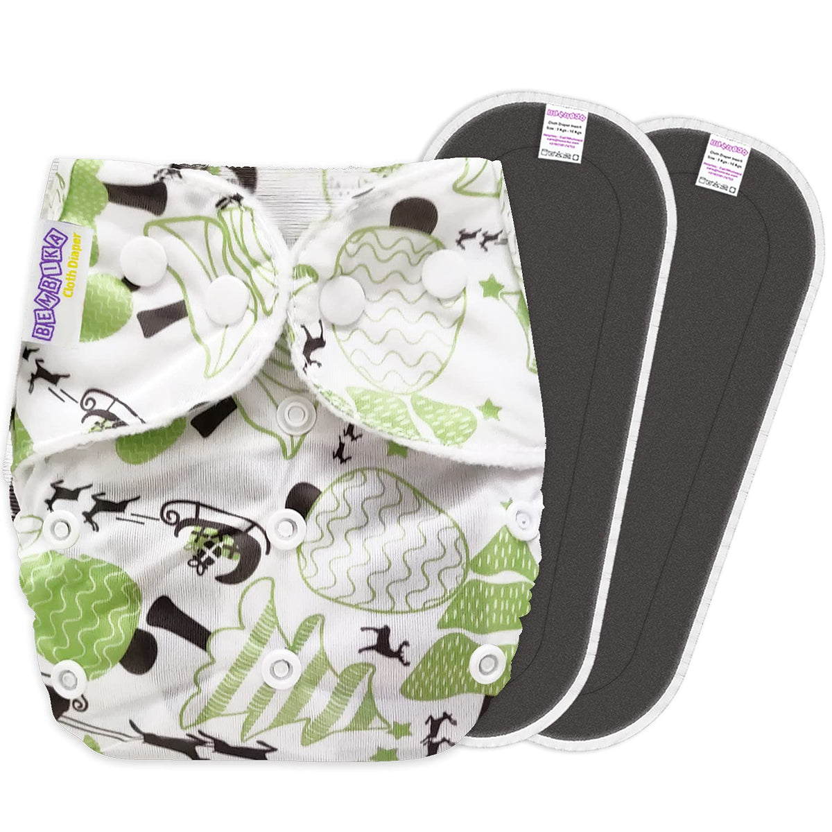 Reusable Baby Cloth Diaper with Adjustable Snap Buttons and Insert (1 Diaper & 2 Pcs Insert)