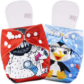 Reusable Baby Cloth Diaper with Adjustable Snap Buttons and Inserts (Set of 2)