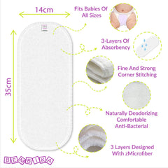 Bembika 3-Layer Micro Fiber Inserts for Cloth Diaper,Reusable Washable Diaper Liners for Baby Cloth Diapers (Pack of 5)