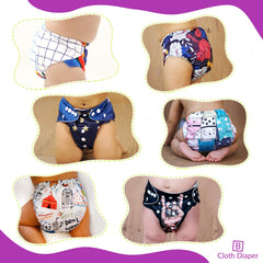 Washable & Reusable Baby Cloth Diaper With Adjustable Size Button (Set of 6)