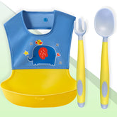 Baby Feeding Adjustable Bibs With BPA Free Baby Feeding Spoon (Yellow Doodle)