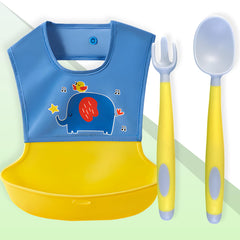 Baby Feeding Adjustable Bibs With BPA Free Baby Feeding Spoon (Yellow Doodle)