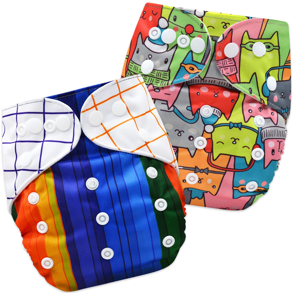 Washable & Reusable Baby Cloth Diaper With Adjustable Size Button (Set of 2)