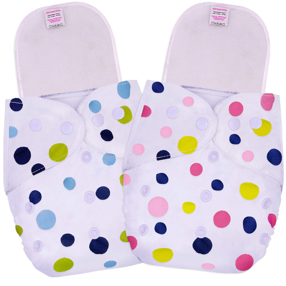 Reusable Baby Cloth Diaper with Adjustable Snap Buttons and Inserts (Set of 2)