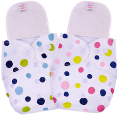 Reusable Baby Cloth Diaper with Adjustable Snap Buttons and Inserts (Set of 2)