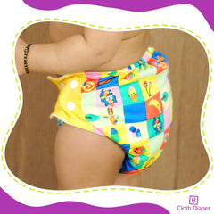 Reusable Baby Cloth Diaper with Adjustable Snap Buttons and Inserts (Set of 4)