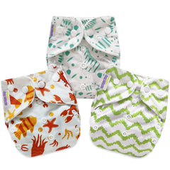Washable & Reusable Baby Cloth Diaper With Adjustable Size Button (Set of 3)
