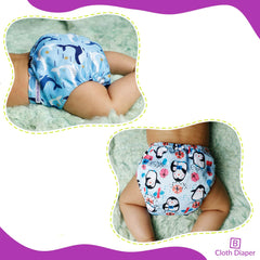 Washable & Reusable Baby Cloth Diaper With Adjustable Size Button (Set of 2)