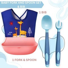Baby Feeding Adjustable Bibs With BPA Free Baby Feeding Spoon (Blue)