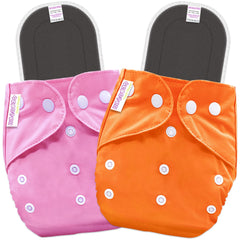 Reusable Baby Cloth Diaper with Adjustable Snap Buttons and Inserts (Set of 2)