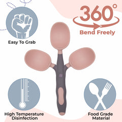 Baby Spoon and fork Set for Baby Feeding (BendableGripPinkGrey)