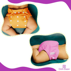 Washable & Reusable Baby Cloth Diaper With Adjustable Size Button (Set of 2)