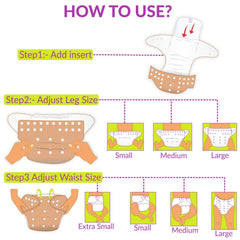 Reusable Baby Cloth Diaper with Adjustable Snap Buttons and Insert (Set of 1)