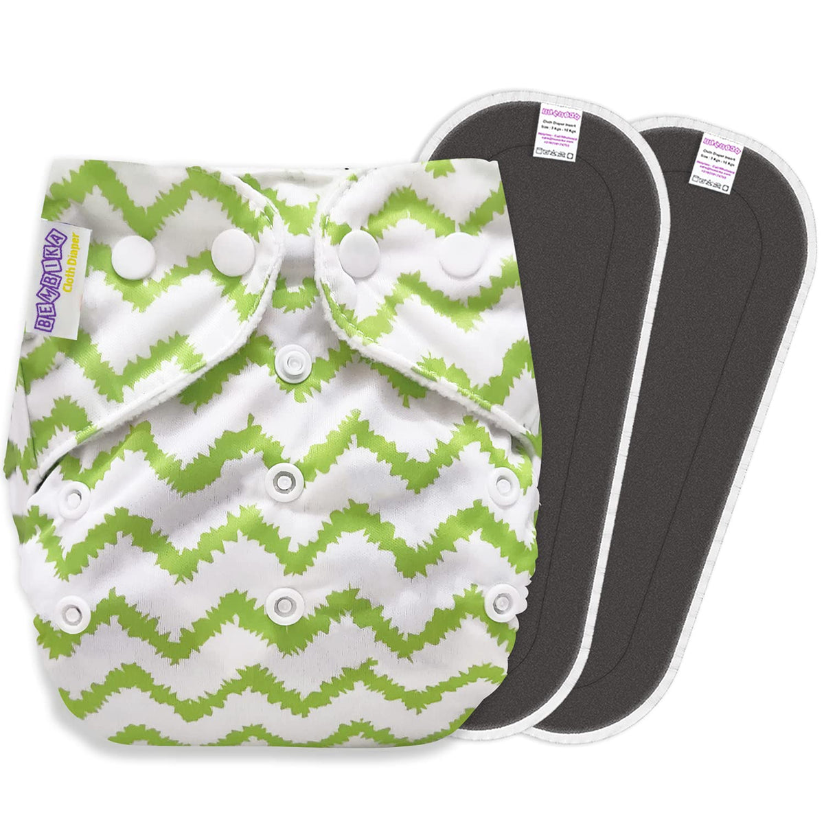 Reusable Baby Cloth Diaper with Adjustable Snap Buttons and Insert (1 Diaper & 2 Pcs Insert)