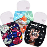 Reusable Baby Cloth Diaper with Adjustable Snap Buttons and Inserts (Set of 3)