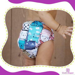 Reusable Baby Cloth Diaper with Adjustable Snap Buttons and Inserts (Set of 3)