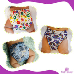Washable & Reusable Baby Cloth Diaper With Adjustable Size Button (Set of 3)