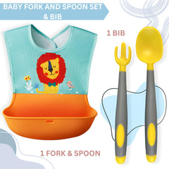 Baby Feeding Adjustable Bibs With BPA Free Baby Feeding Spoon (Orange)