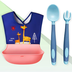 Baby Feeding Adjustable Bibs With BPA Free Baby Feeding Spoon (Blue)