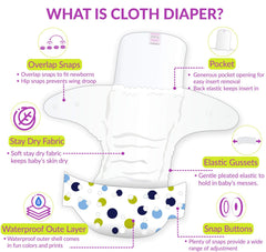 Reusable Baby Cloth Diaper with Adjustable Snap Buttons and Insert (1 Diaper & 2 Pcs Insert)