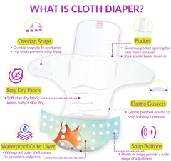 Reusable Baby Cloth Diaper with Adjustable Snap Buttons and Insert (Set of 1)