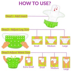 Reusable Baby Cloth Diaper with Adjustable Snap Buttons and Insert (1 Diaper & 2 Pcs Insert)