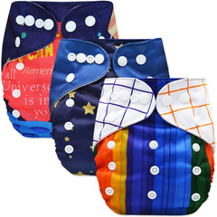 Washable & Reusable Baby Cloth Diaper With Adjustable Size Button (Set of 3)