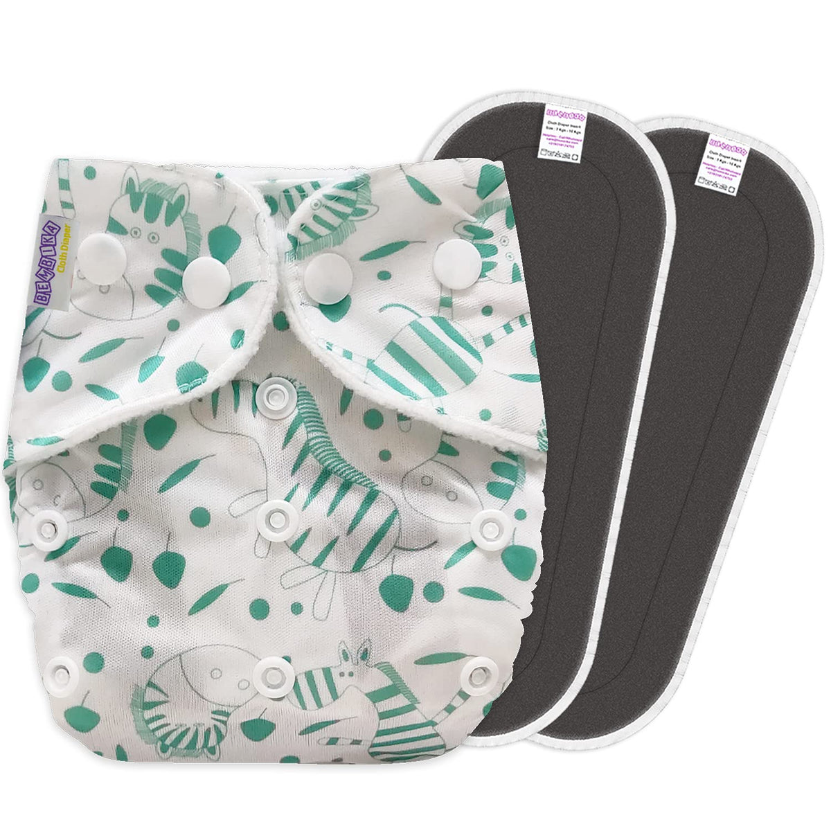 Reusable Baby Cloth Diaper with Adjustable Snap Buttons and Insert (1 Diaper & 2 Pcs Insert)