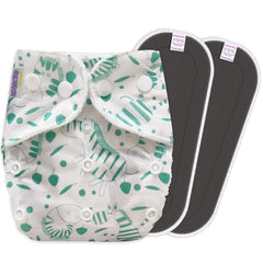 Reusable Baby Cloth Diaper with Adjustable Snap Buttons and Insert (1 Diaper & 2 Pcs Insert)